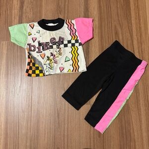 Vintage 90’s Colorful Biker Graphic Tee and Leggings Set